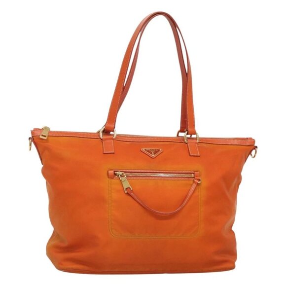 PRADA Tote Bag Nylon Orange Gold Auth ti3145 - Picture 1 of 16